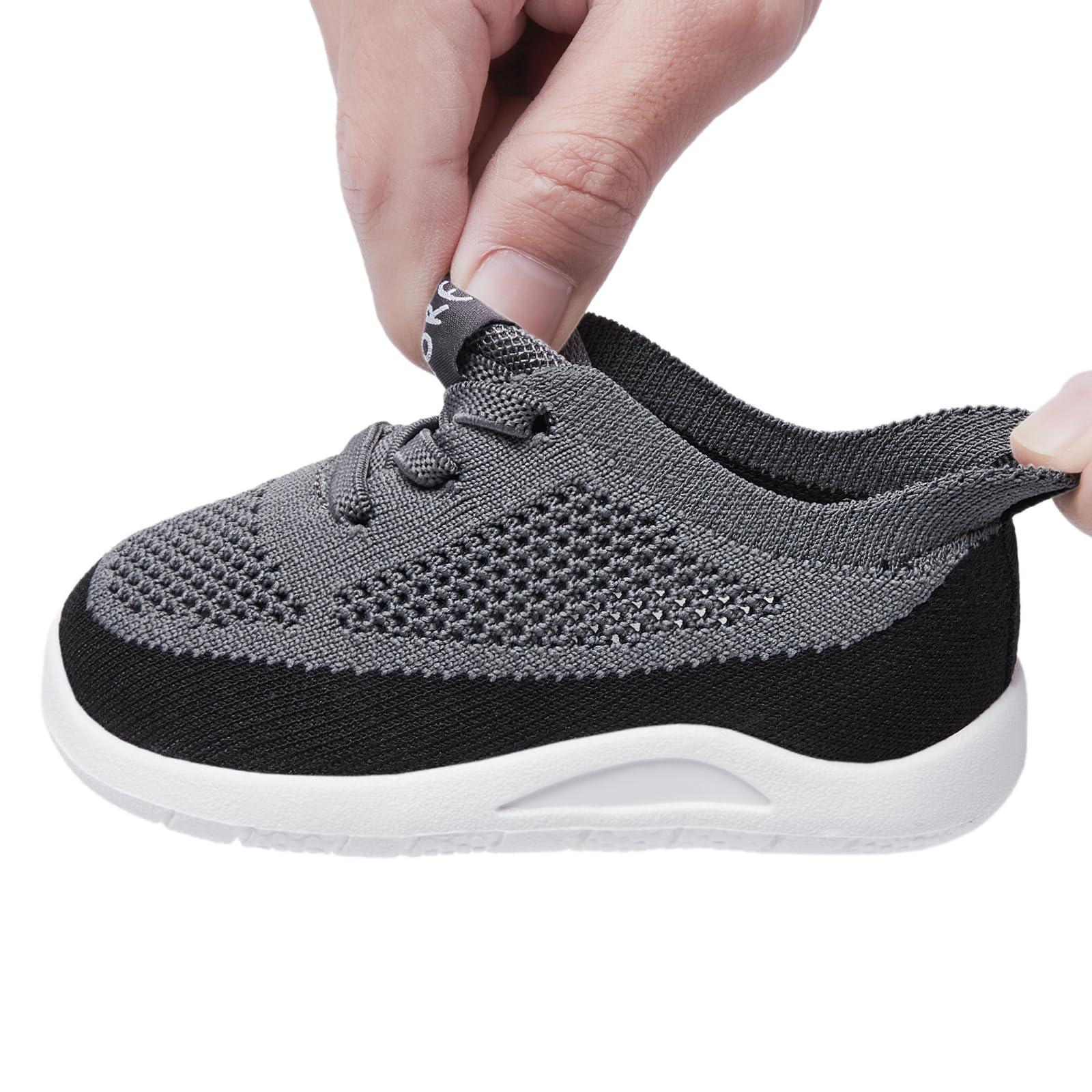 MORENDL Toddler Sneakers Baby Non-Slip Lightweight Breathable Barefoot Shoes Infant Tennis Walking Shoes Black Mesh 9-12 Months