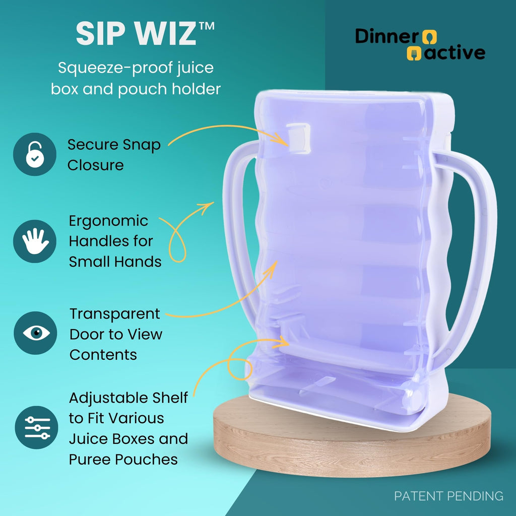 Dinneractive Sip Wiz - Baby Pouch Holder & Juice Box Holder - Anti-Squeeze Yogurt Pouch Reusable Toddler Essentials 2 Pack