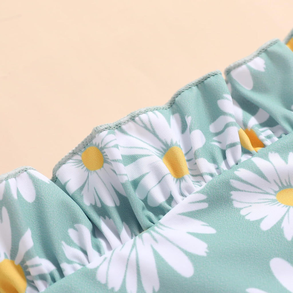 Newborn Baby Girl Ruffle Swimsuit Infant Toddler One Piece Floral Bikini Beach Bathing Swimwear Set(W2 Green,12-18 Months)