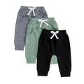 Sejardin Toddler Baby Boy Girl Pants 3 Pack Solid Color Elastic Waist Jogger Sweatpants Newborn Infant Casual Bottoms (Waffle Grey Green Black, 12-18 Months)