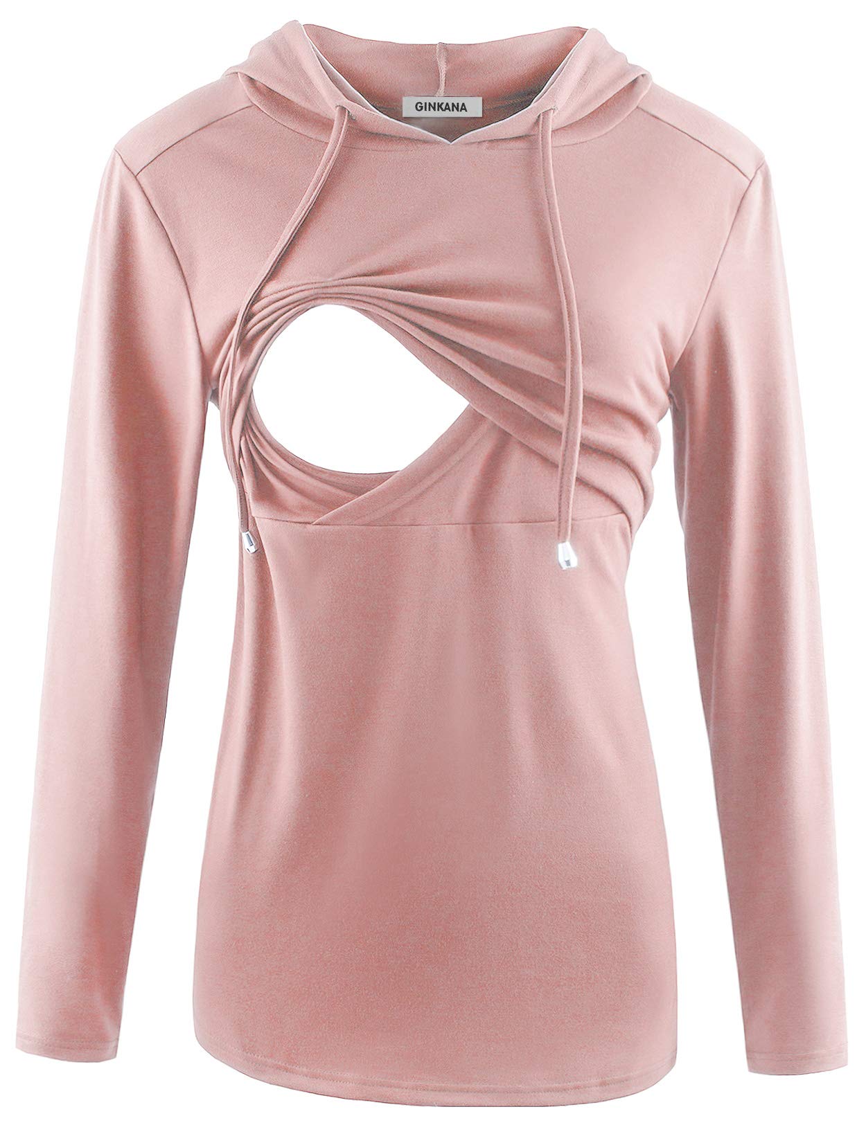 GINKANA Women's Maternity Nursing Shirts Top Long Sleeves Breastfeeding Maternity Tops Casual Clothes,Dark Pink,XXL