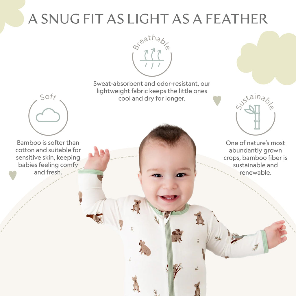 Bamboo Little Soft Baby Footie Pajamas, Koala, 6-9 Months