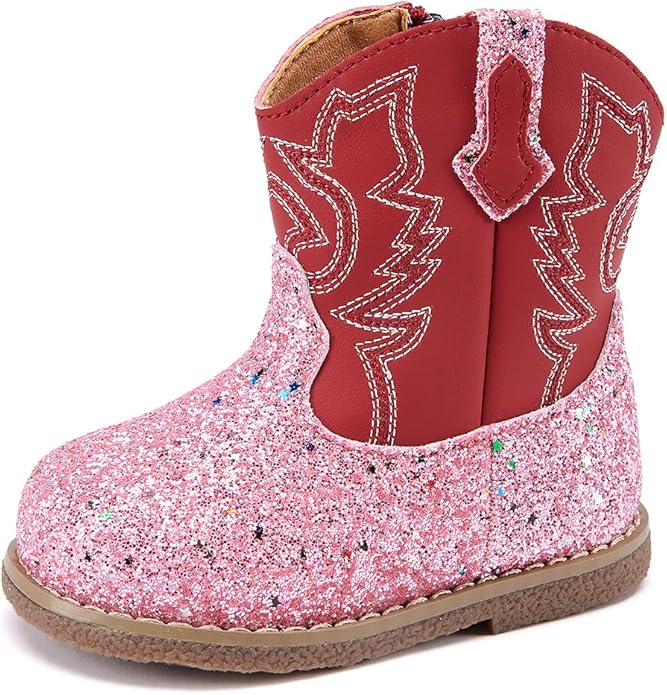 BMCiTYBM Baby Cowboy Cowgirl Boots Infant Western Shoes Boys Girls Round Toe Boots All Seasons 6-24 Months