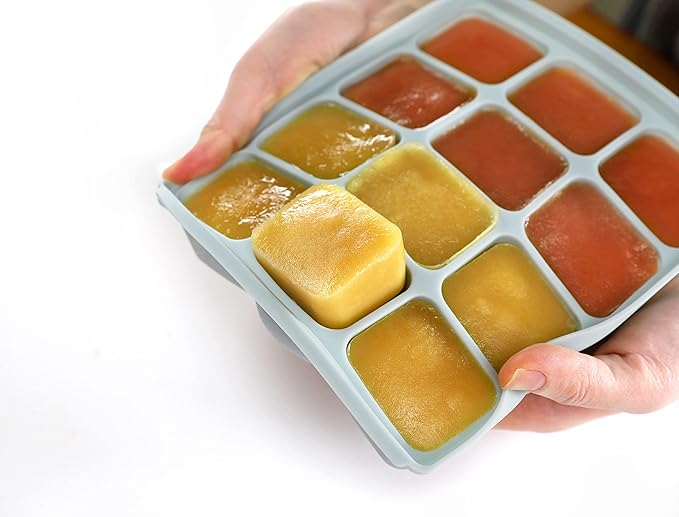 Baby Food Storage Silicone Cubes with Clip-On Lid Freezer Tray Baby Food Soups Purees Ice Safe Design Made in Korea (20cubes 0.8oz, Celadon Green Set of 2)