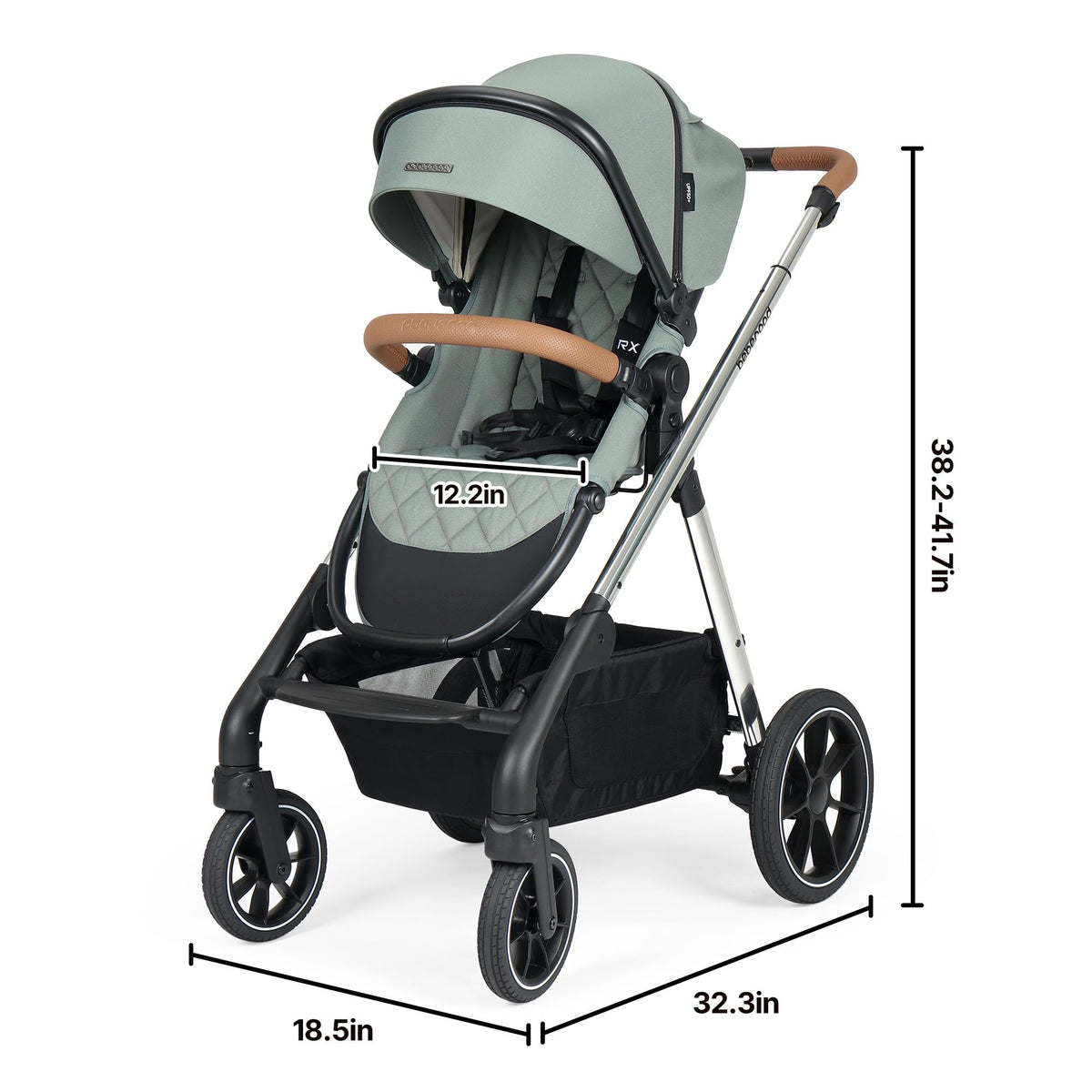 RX 3-in-1 Baby Stroller Toddler Stroller with Basket & Organizer, Green
