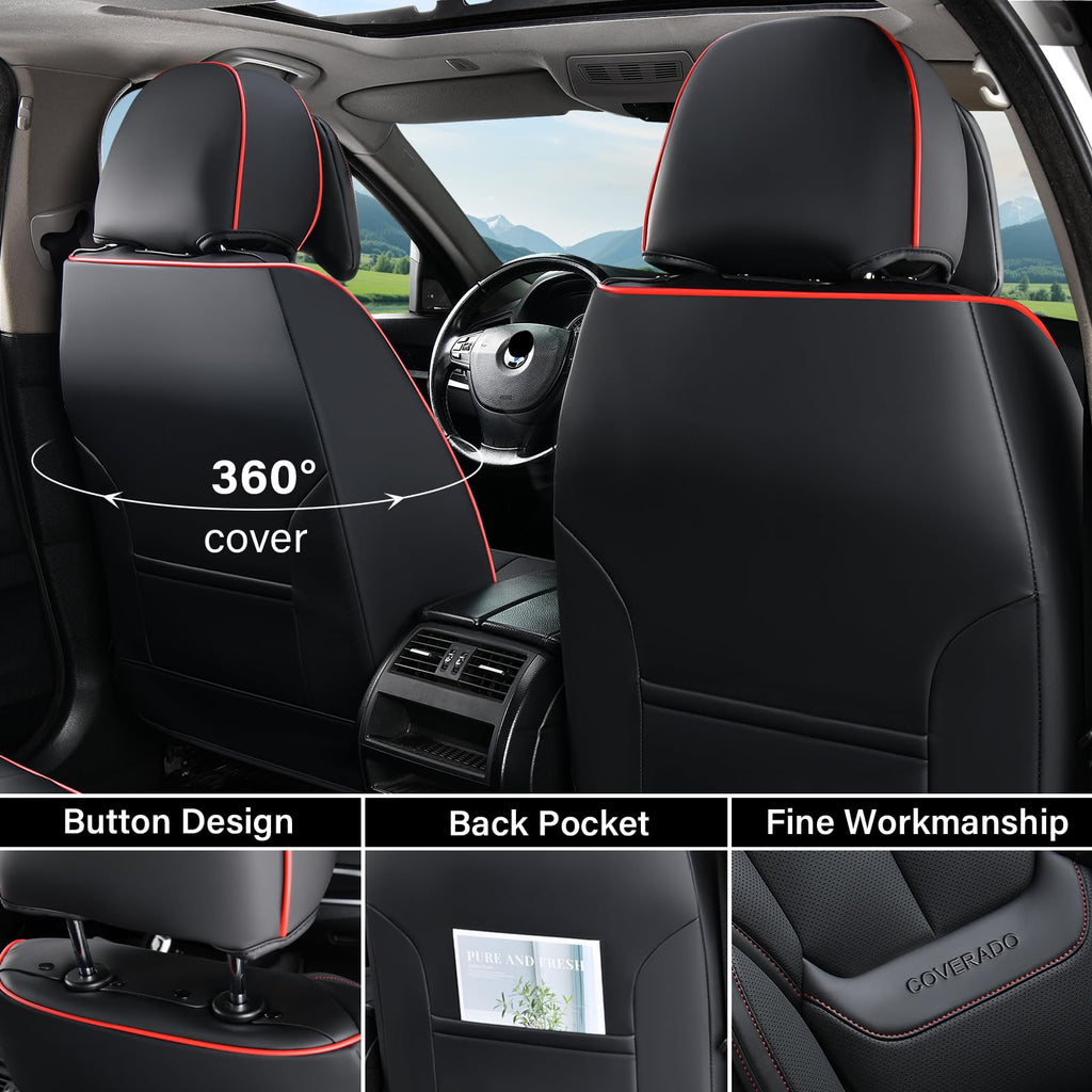 Coverado Car Seat Covers, Seat Covers for Cars, Waterproof Leather Auto Seat Protectors, Leather Car Seat Cushion, Car Interiors Accessories Universal Fit for Most Cars