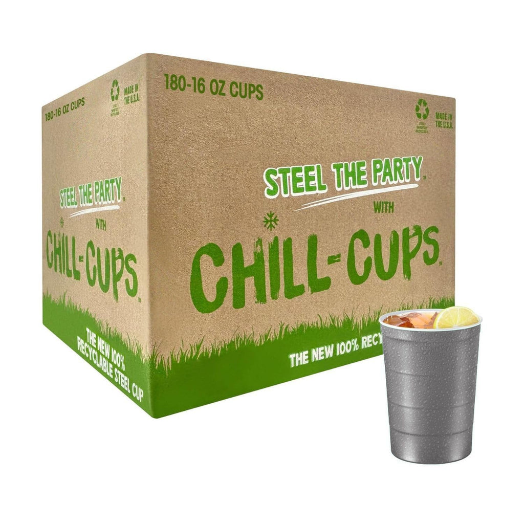 Steel Chill Cups 16 oz. Durable & Reusable Party Cups, Gray, 180 Count