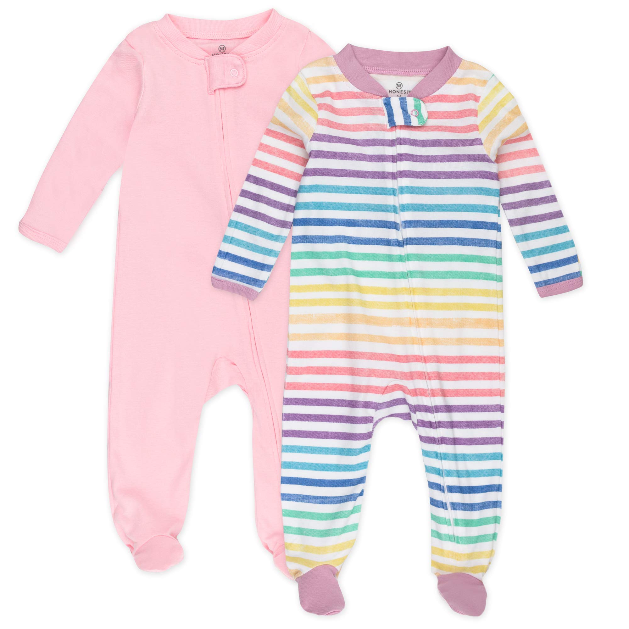 HonestBaby 2-Pack Organic Cotton Footed Pajama Sleep & Play, Rainbow Stripe, 0-3 Months