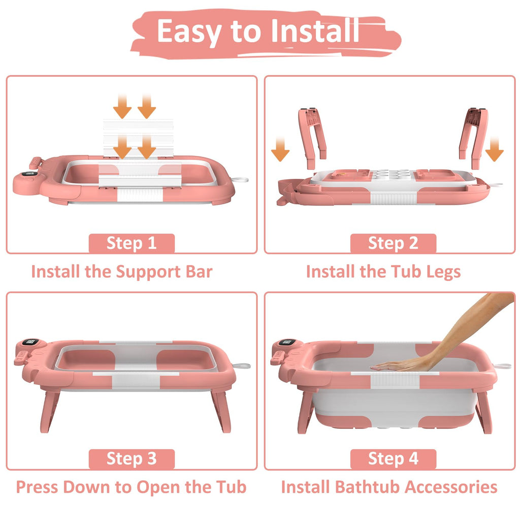 Collapsible Baby Bathtub for Newborn to Toddler (0-24 Months), Portable Baby Bath Tub for Travel, Newborn Bathtub with Soft and Supportive Cushion (Astronaut-Pink)