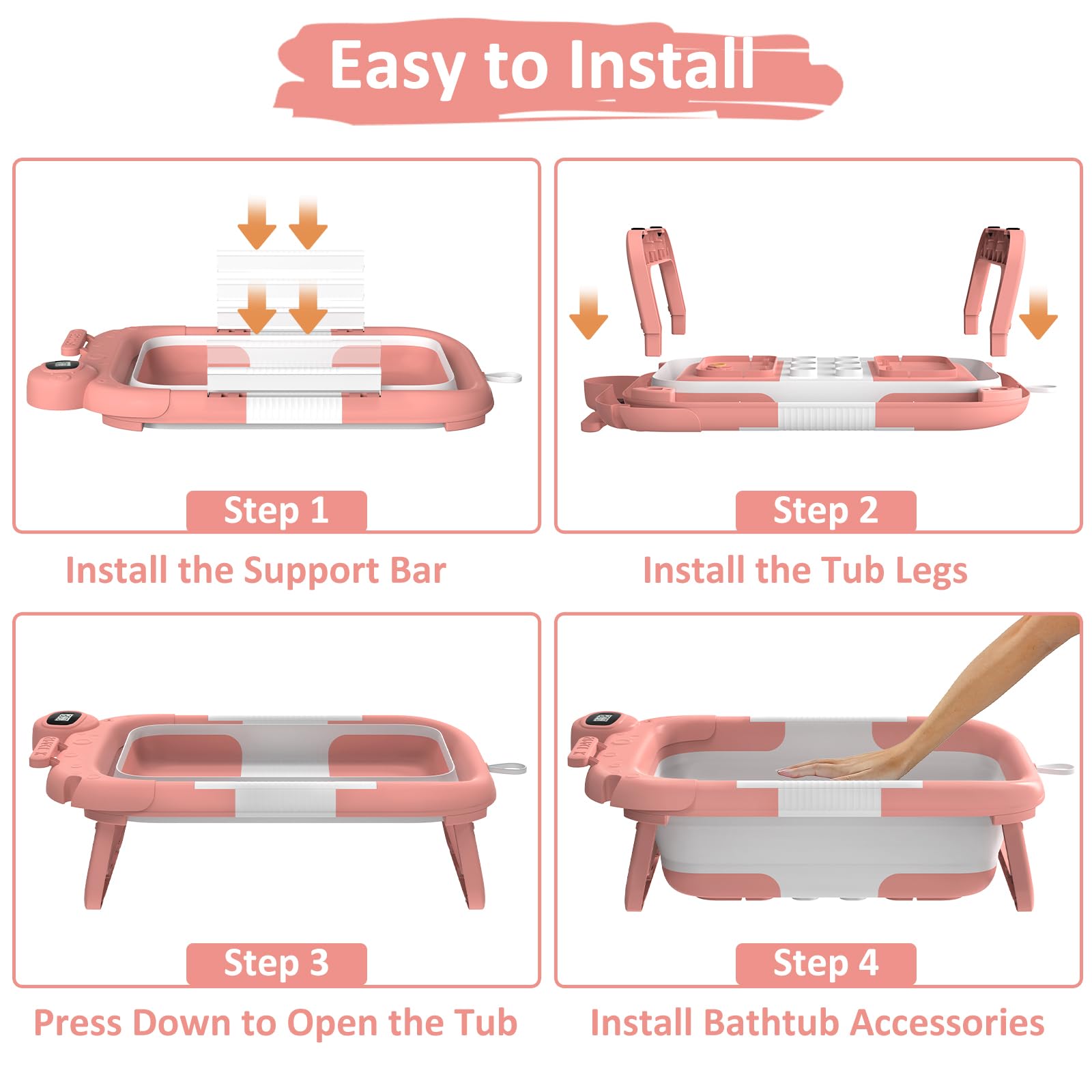 Collapsible Baby Bathtub for Newborn to Toddler (0-24 Months), Portable Baby Bath Tub for Travel, Newborn Bathtub with Soft and Supportive Cushion (Astronaut-Pink)