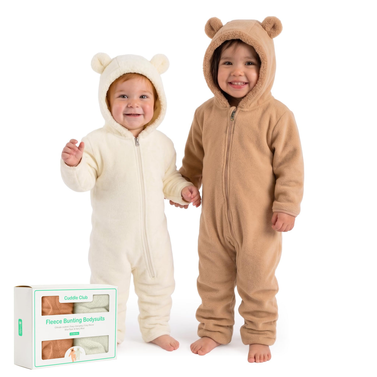 Cuddle Club Fleece Baby Bunting Bodysuit Hoodie, 2pc Gift Set, Newborn - 5T