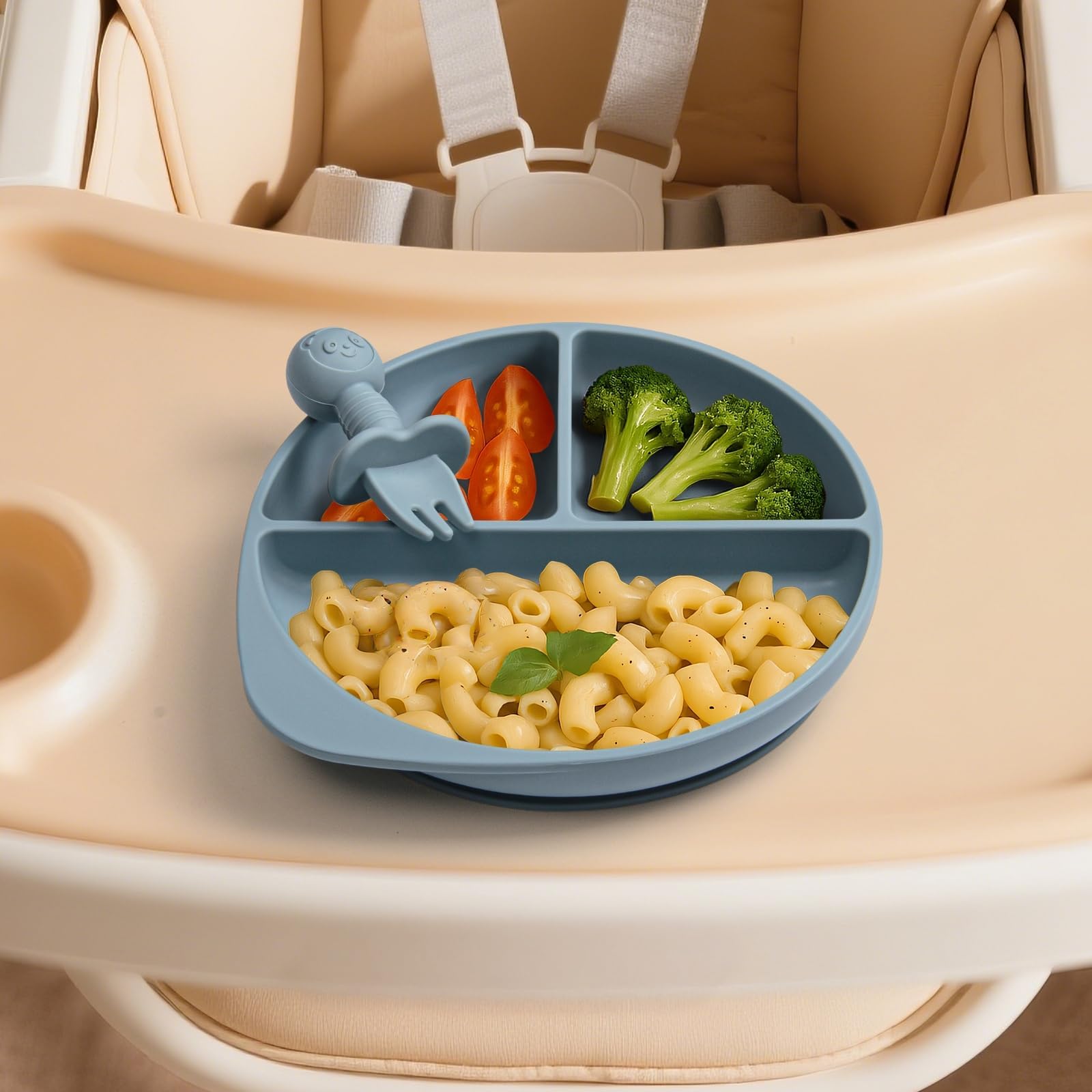 WiLLBEttER 7-Piece Silicone Baby Feeding Set - Divided Suction Plate with 3 Sets of Spoons and Forks, BPA-Free Toddler Plates for Baby-Led Weaning & Self Feeding, Dishwasher & Microwave Safe