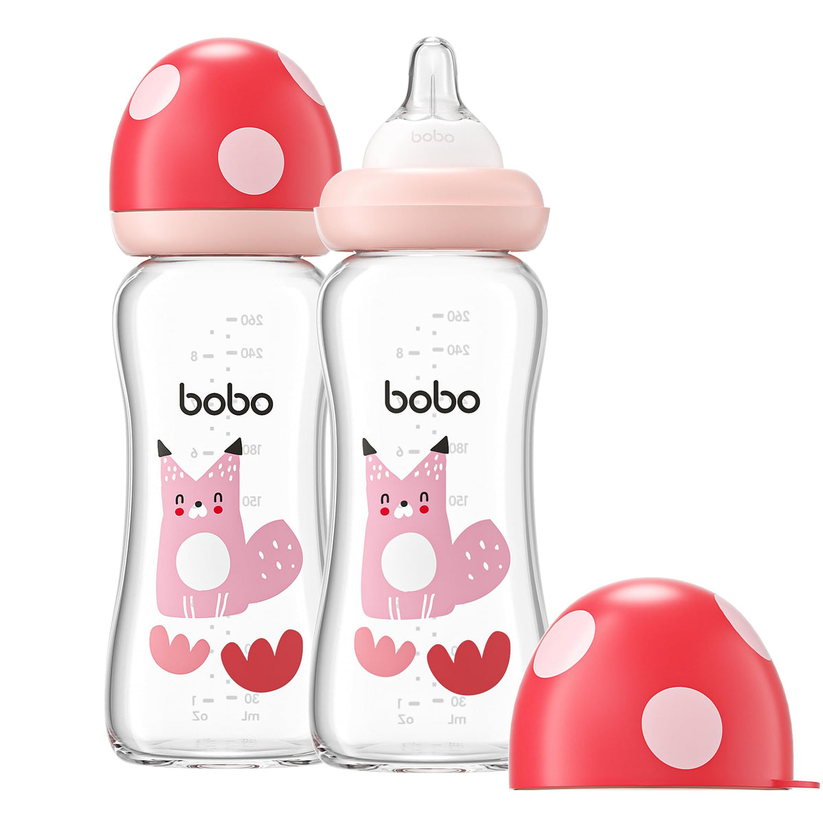 YOHKOH Natural Glass Baby Bottles, 8.8oz Red-A 4‑Pack