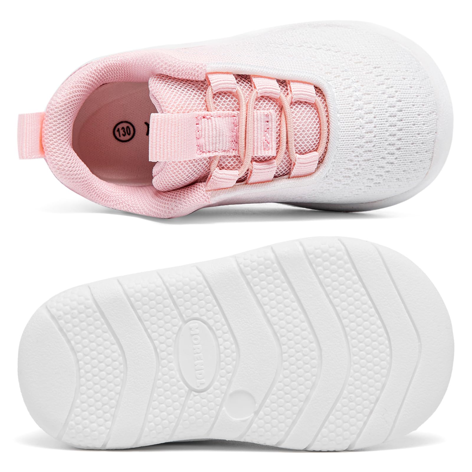 MORENDL Toddler Sneakers Baby Slip On Walking Shoes Non-Slip Breathable Boys & Girls Running Shoes Infant Tennis Shoes White Pink 9-12 Months Size 4.5