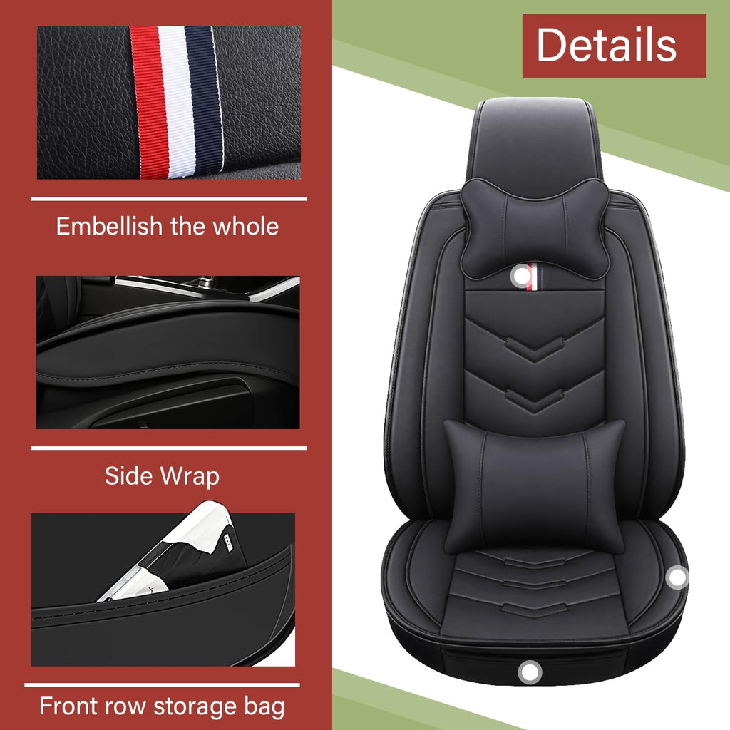 TENDER GLOW Leather Car Seat Covers Fit for LR Range Rover Evoque 2019-2025, 5 Seater Waterproof and Wear-Resistant Seat Cover Interior Accessories(Full Set with Pillow,Black)