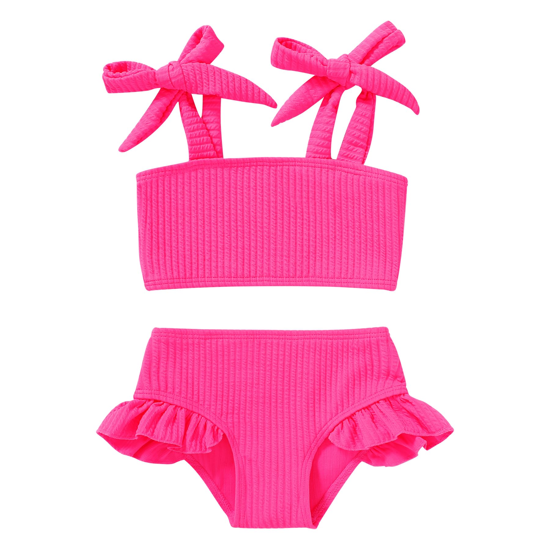 YOUNGER TREE Toddler Girls Two Pieces Swimsuit Color Block Stripe Swimwear Summer Beach Bathing Suit 18M-5T(Pink 12-18 Months)