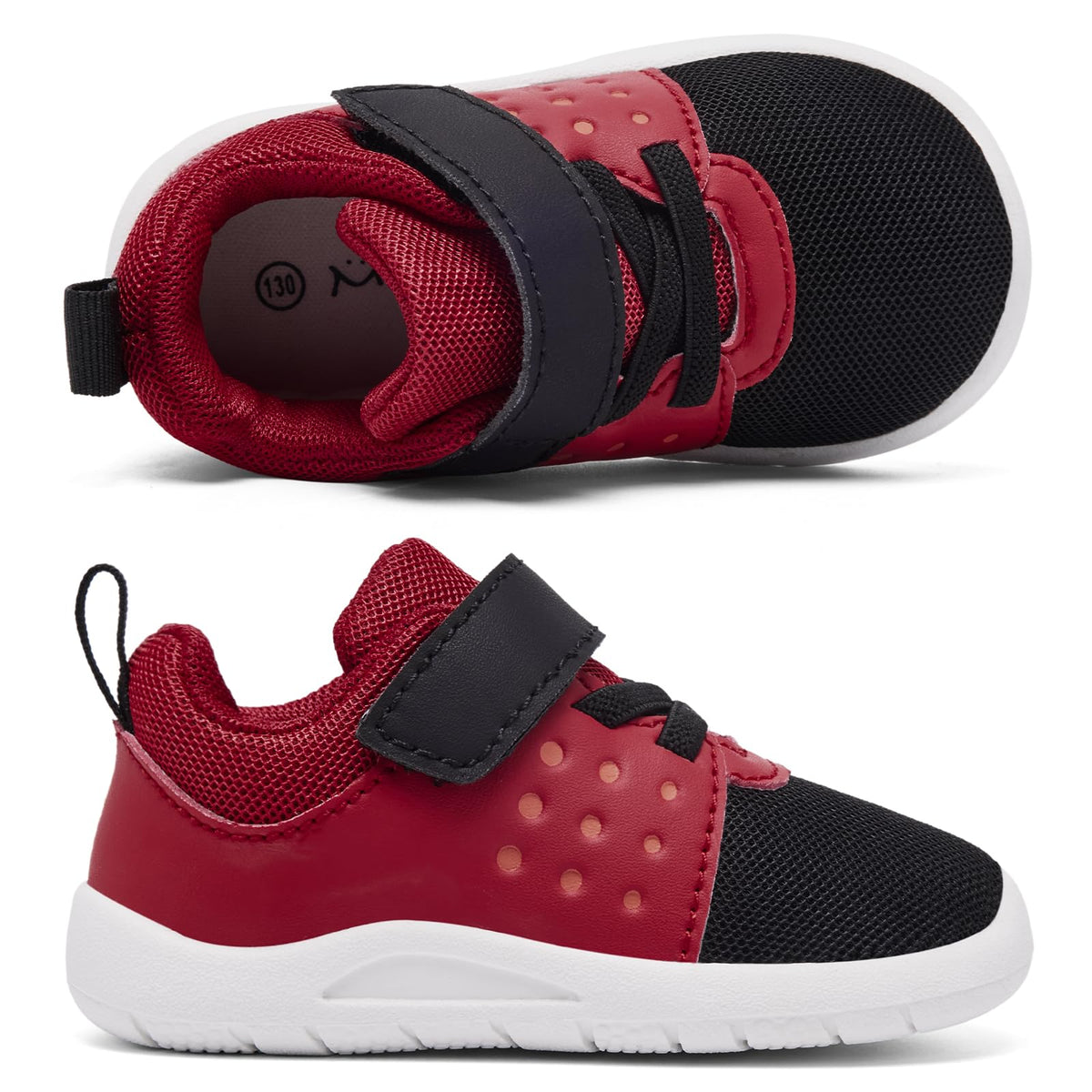 MORENDL Toddler Baby Shoes 0-4 Years Boy Girl Lightweight Breathable Non-Slip Sports Sneakers Running Walking Tennis Barefoot Shoes Black Red 9-12Months