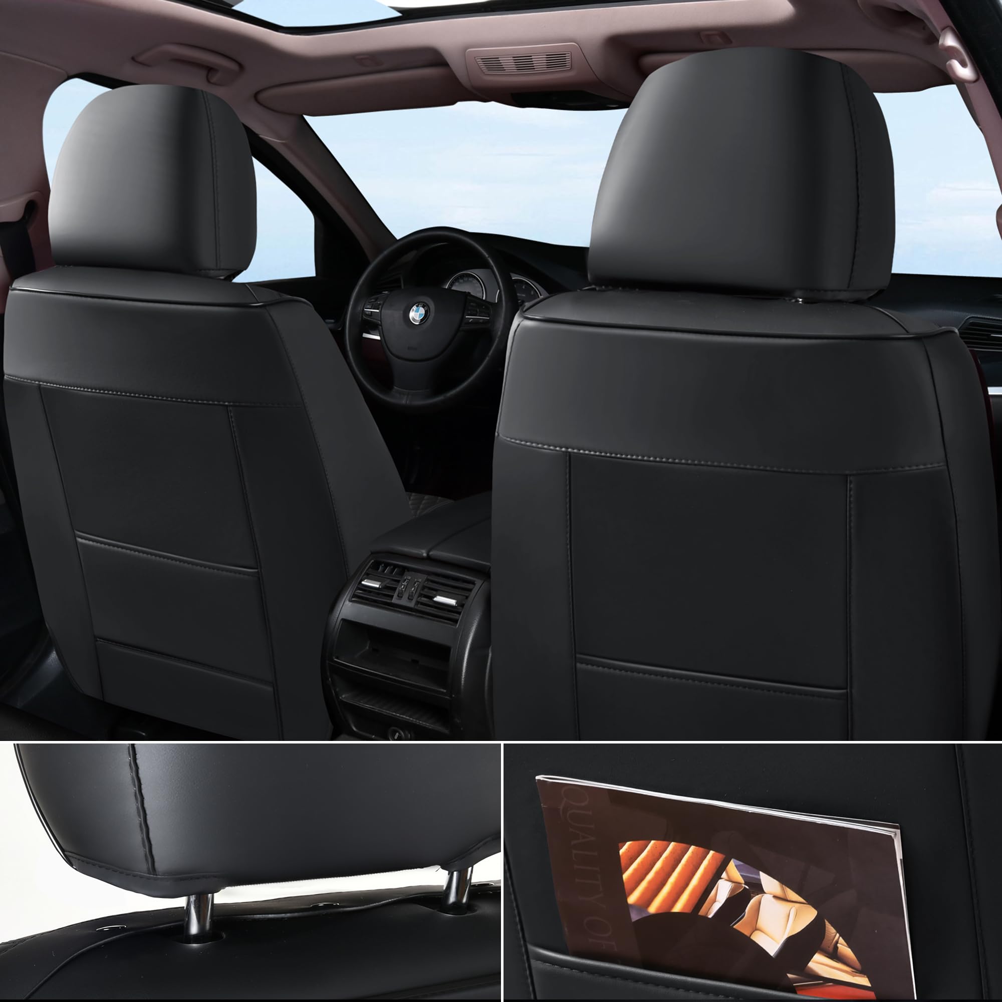 Doogo Seat Covers Full Set, Leather Car Seat Covers Luxury Waterproof Truck Seat Covers Driver Seat Cover Universal Fit Most Cars Trucks SUVs-Black