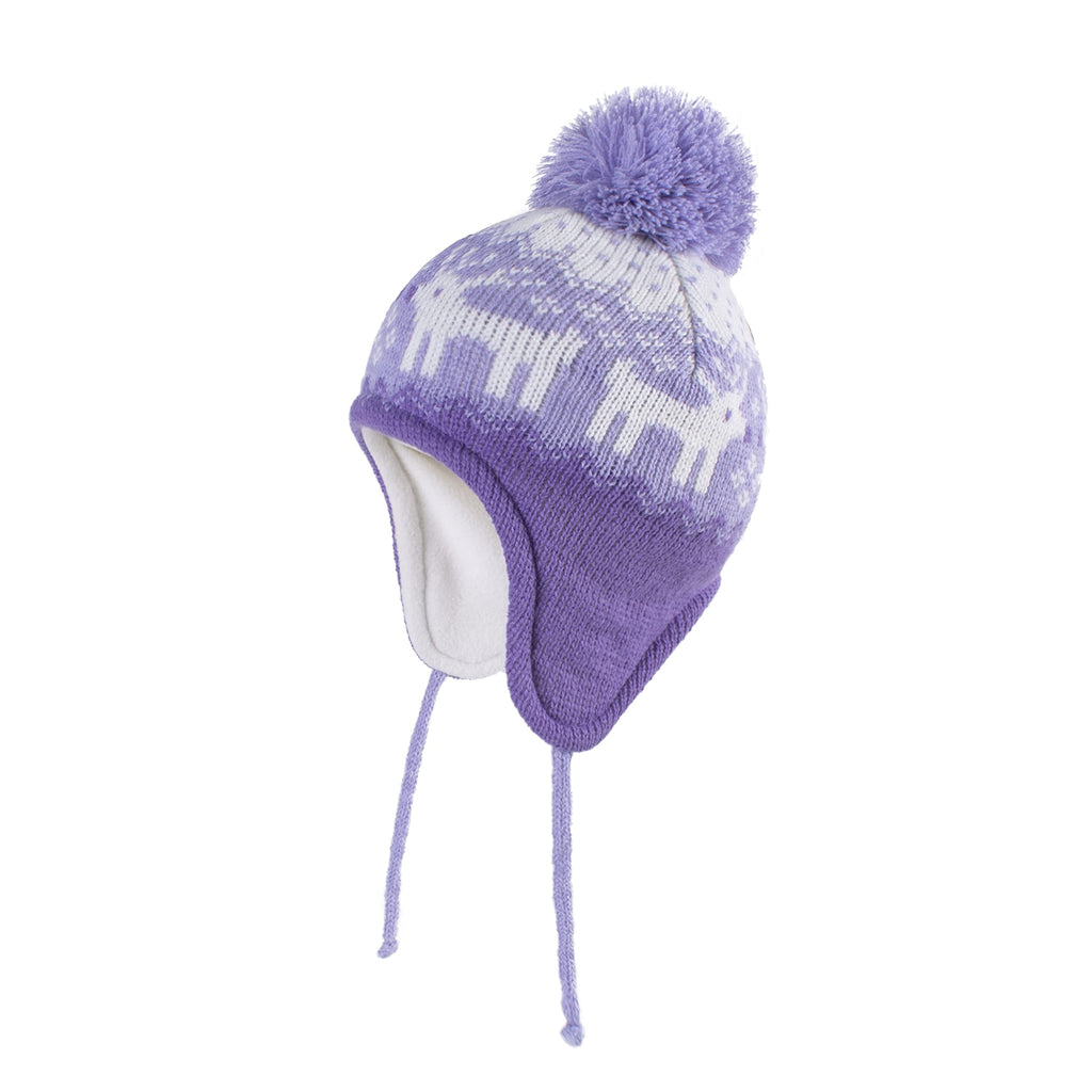 LANGZHEN Deer Hat for Girls Infant Pom Pom Beanie Kid Winter Hats Toddler Cap Knit Warm Beanies Caps for Baby Boys Girls(Deer-Purple,M(48-50CM/18.9"-19.69"))