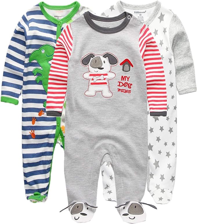 Kiddiezoom Baby and Toddler Boys'Snug Fit Footed One-Piece Romper Jumpsuit Cotton Cotton Footed Outfit