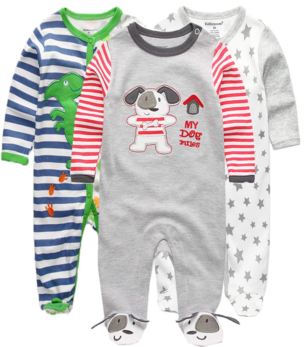 Kiddiezoom Baby and Toddler Boys'Snug Fit Footed One-Piece Romper Jumpsuit Cotton Footed Outfit