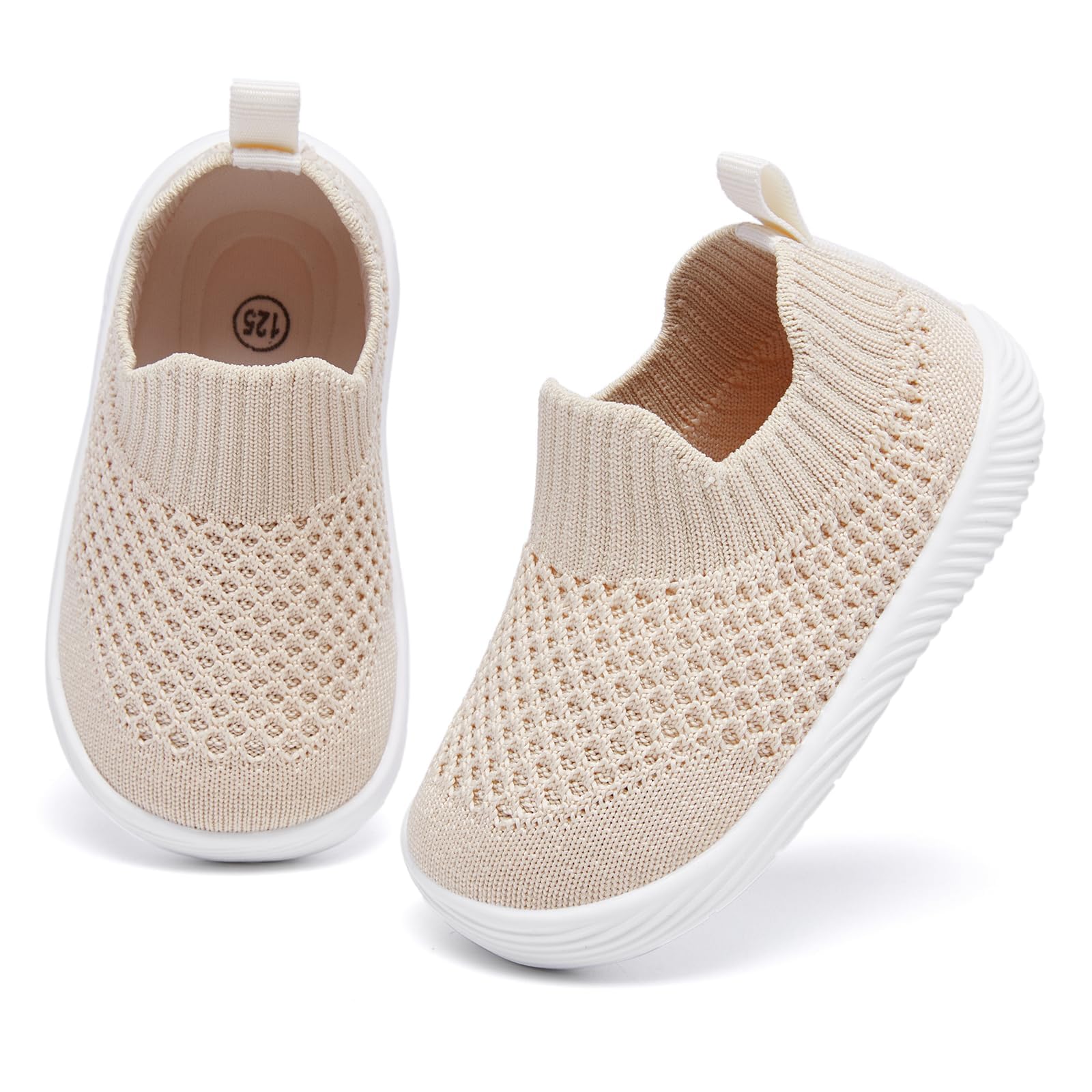 MORENDL Toddler Shoes Baby Walking Sock Shoes Non-Slip Breathable Boys & Girls Sneakers Infant Tennis Shoes Khaki 15-18Months