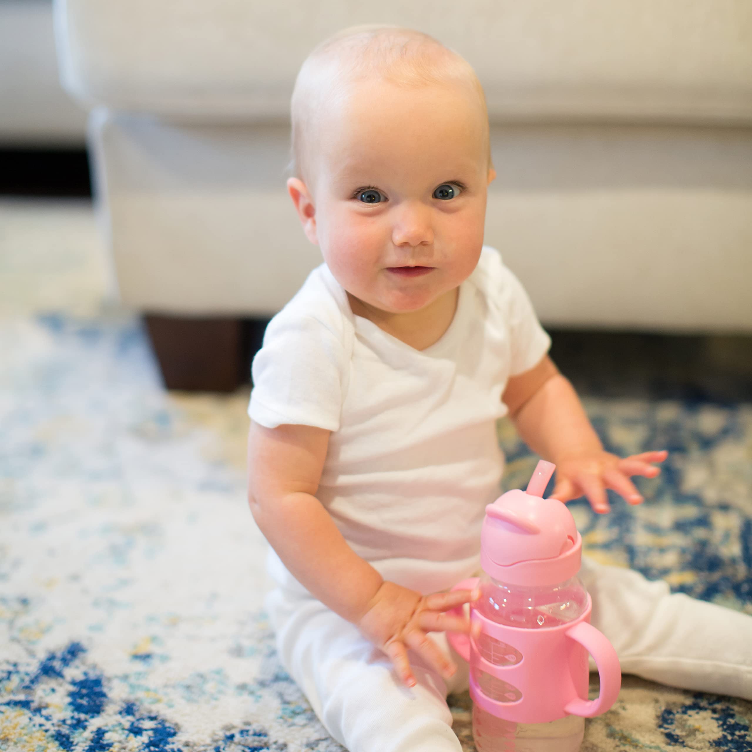 Dr. Brown's Wide-Neck Sippy Straw Bottle with Handles, Pink, 9oz/270ml, 1-Pack