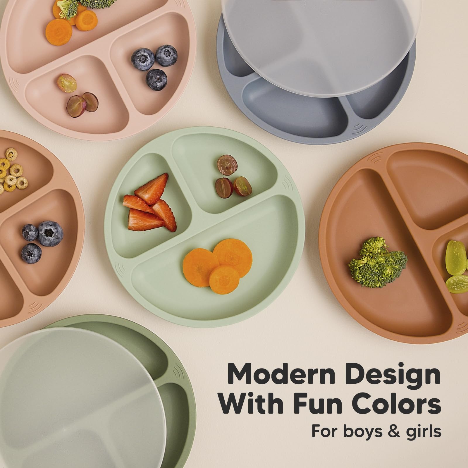 KeaBabies Suction Plates with Lids for Baby, 3pk 100% Silicone (Terracotta)