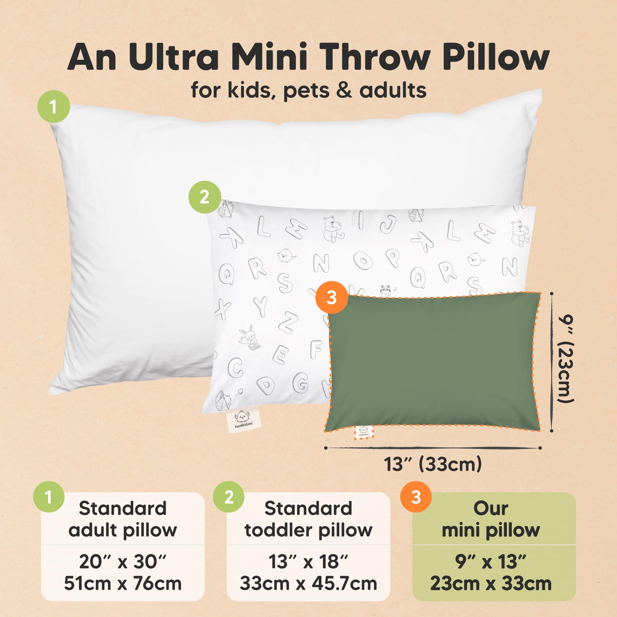 Mini Toddler Pillow with Pillowcase, 9x13 My Dreamy Pillow (Jungle Green)