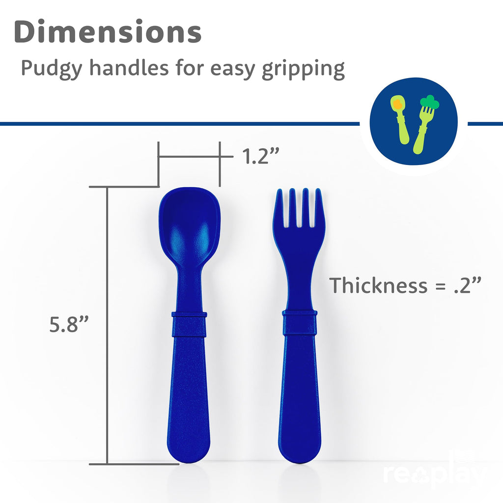 Re-Play Toddler Dinnerware Set - 3 Divided Plates, 3 Snack Bowls & 3 Fork and Spoon Sets - BPA-Free Kids Tableware - Dishwasher Safe - Made in USA from Recycled Materials, True Blue