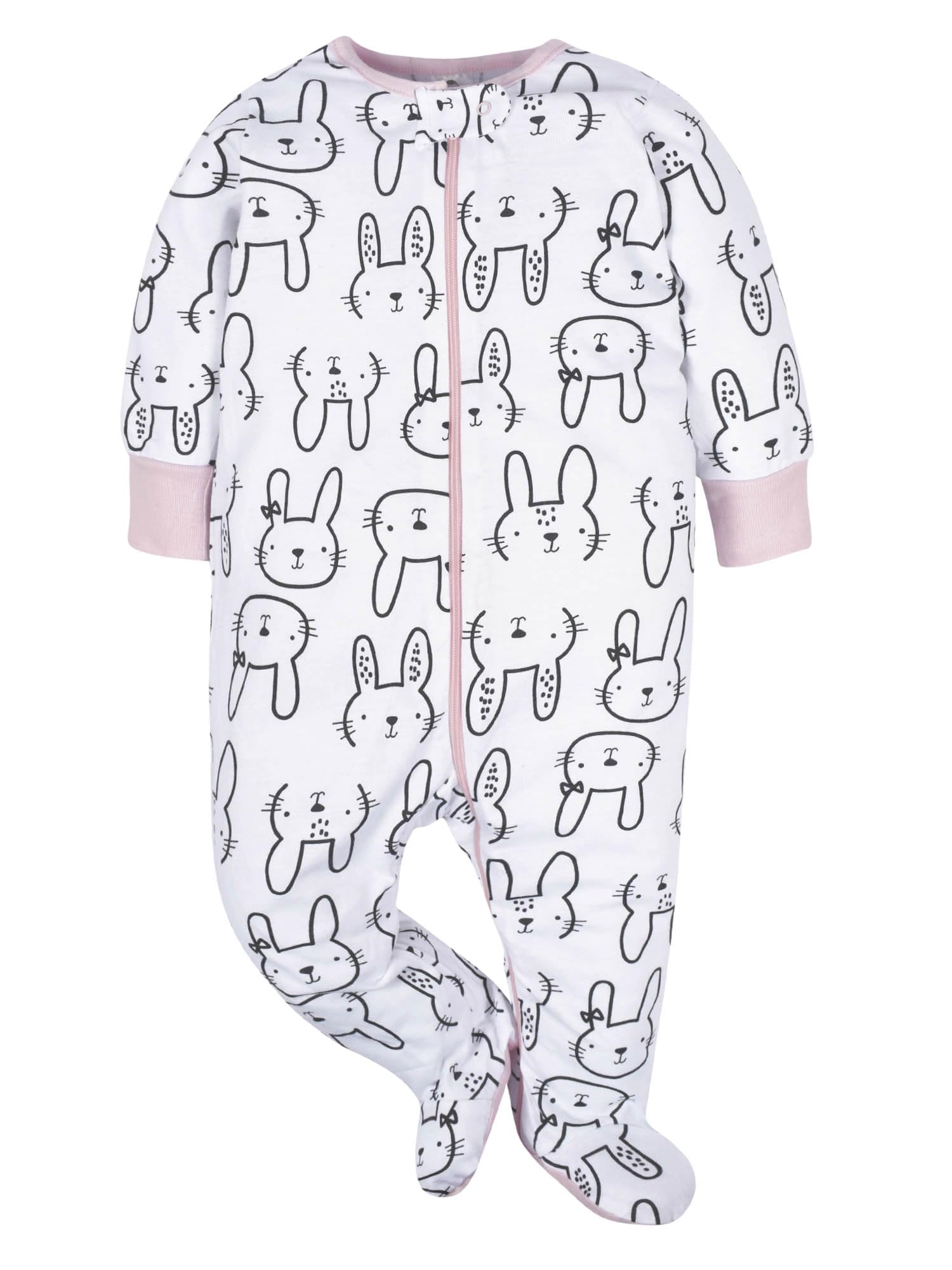 Gerber Baby Girls 4 Pack Sleep 'N Play Footie Bunny Smiley 3-6 Months
