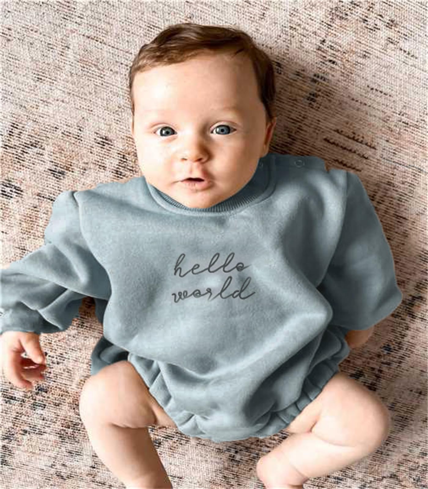 VISGOGO Newborn Infant Baby Boy Girls Oversized Romper Bodysuit Long Sleeve Outfit Clothes (Hello world-Blue,0-3 Months)