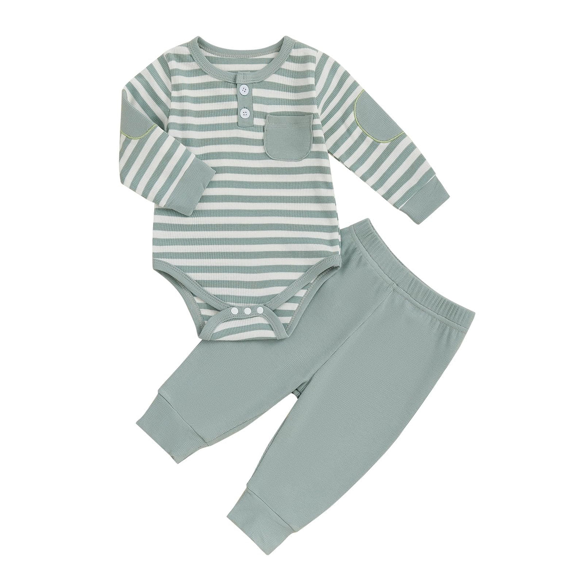fhutpw Baby Boy Clothes 3 6 12 18 Months Ribbed Knitted Long Sleeve Romper and Pants Sets Newborn Fall Splicing Color Outfits (White&Brown, 3-6 Months)