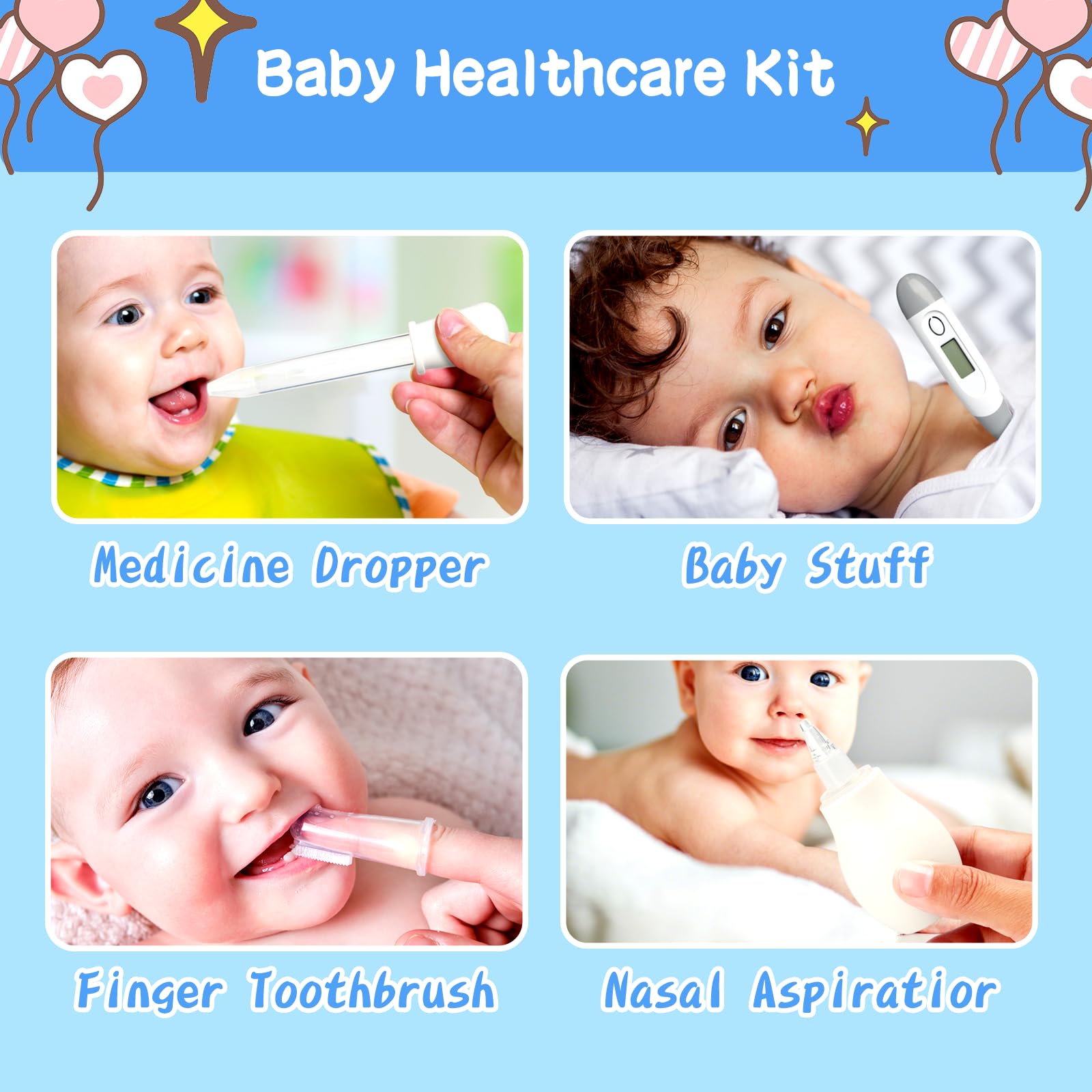 Baby Healthcare and Grooming Kit, Baby Safety Care Set, Baby Electric Nail Trimmer Set Newborn Nursery Health Care Set for Newborn Infant Toddlers Baby Boys Girls Kids (Grey White-18 Kits)