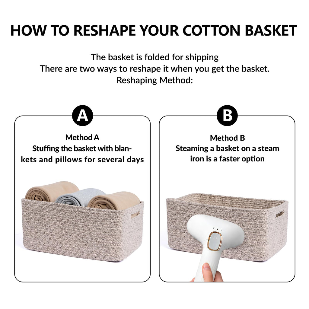 MiniArk Large Storage Baskets for Organizing, 17 x 13 x 7.5” Closet Shelf Baskets for Clothes Blanket Towels, Baby Nursery, Toy Bins Box, Woven Rope Baskets, 4 Packs Mixed Brown