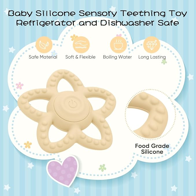 Vibrating Sensory Chew Toy, Teether Teething Toys for Baby 6-18 Months, Sensory Toys for Kids with Autism&Toddler Travel Essential - 3X Vibration Settings, Gifts for Boys Girls