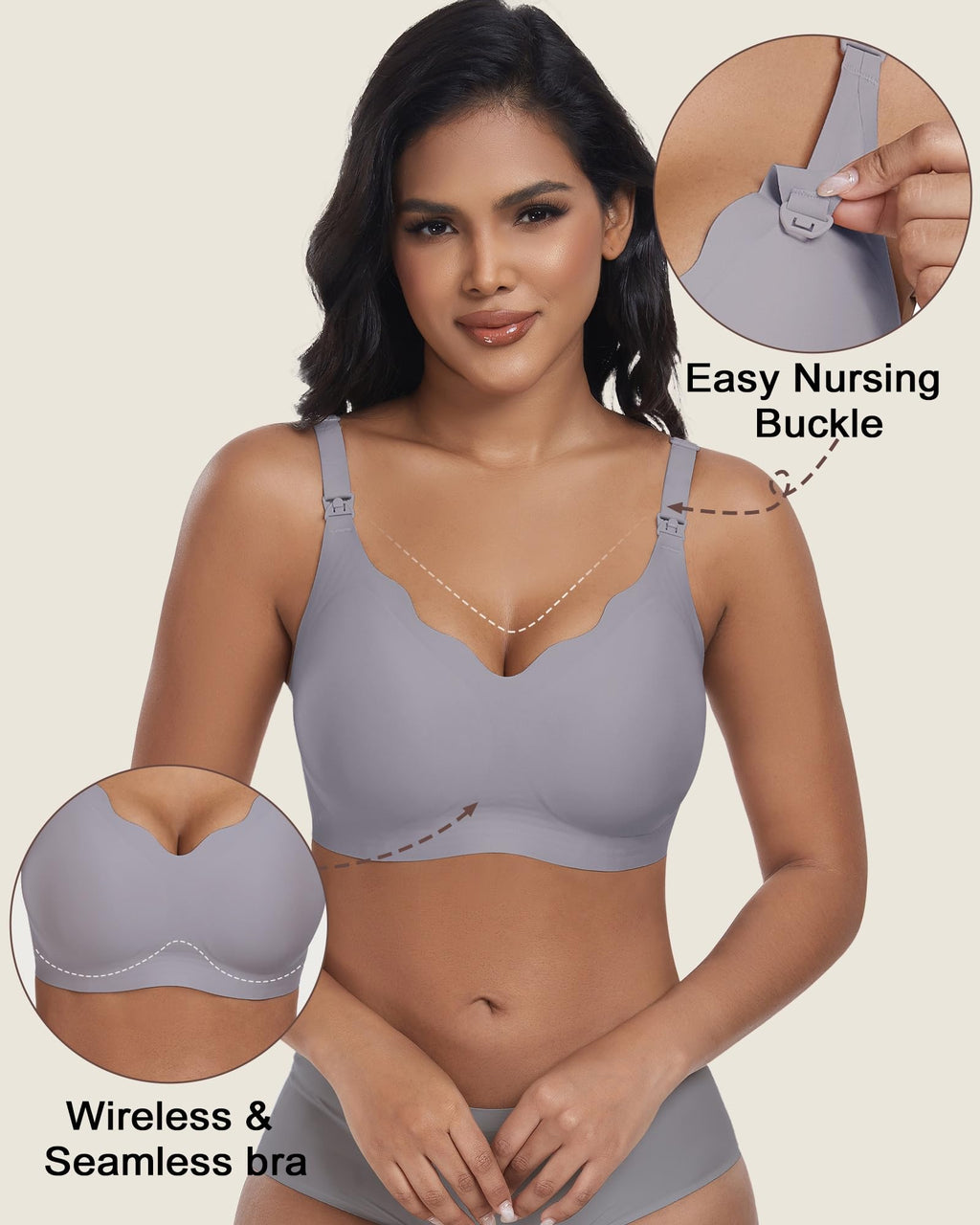 As Fairy Wireless Seamless Pumping Bra Hands Free Nursing Bra Wirefree Comfort Wearable Breast Pump Bra Regular Plus Size (Grayish Blue S Plus)