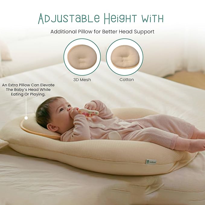 Baby Pillow (Cover+Pillow) Anti-Roll, Nursing, and Tummy Time Features, 3D Air Mesh Fabric for Breathability. Adjustable Thickness, Easy Care