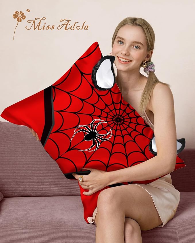 Kids Pillowcases Standard Size 20"x26" - Cute Cartoon Soft Breathable Silk Pillow Cases for Hair and Skin with Hidden Zipper for Women Girls Fun Kawaii Design for Bedding, Red