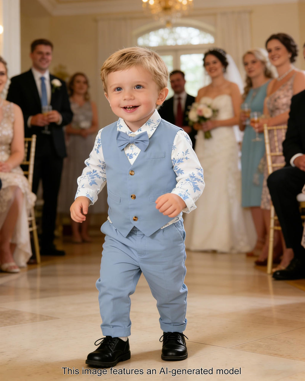 SANGTREE Boys Cotton Linen Formal Suit Floral Blue 4-5T=Tag 130