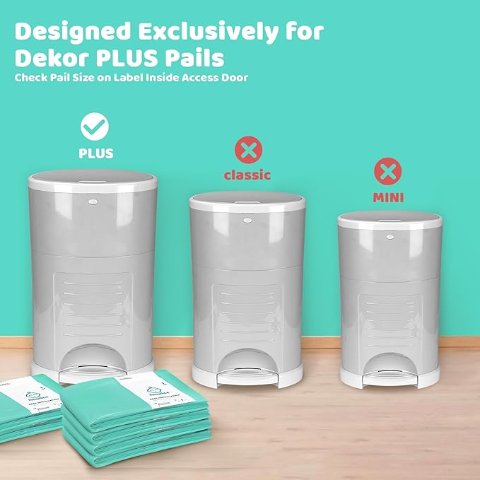 [4 Pack] Newnice Diaper Pail Refill Bags for Dekor Classic Diaper Pail, 30% Extral Thicker Diaper Genie Refills, Continuous Liners for Baby & Adult Diapers, Nursery Trash Solution