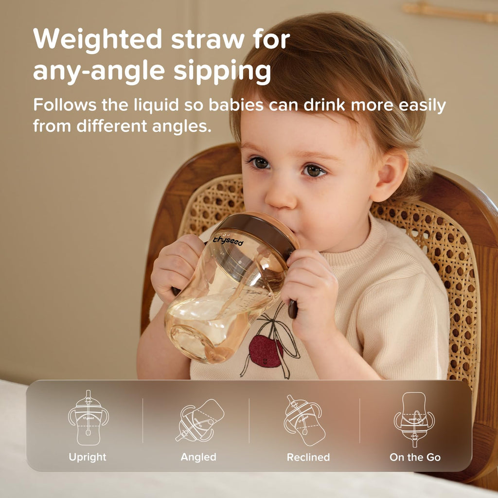 Thyseed Spill-Proof Weighted Straw Sippy Cup, Baby Transition Trainer, Soft Silicone Spout, BPA-Free, 6m+, 10 oz, 1 Pack