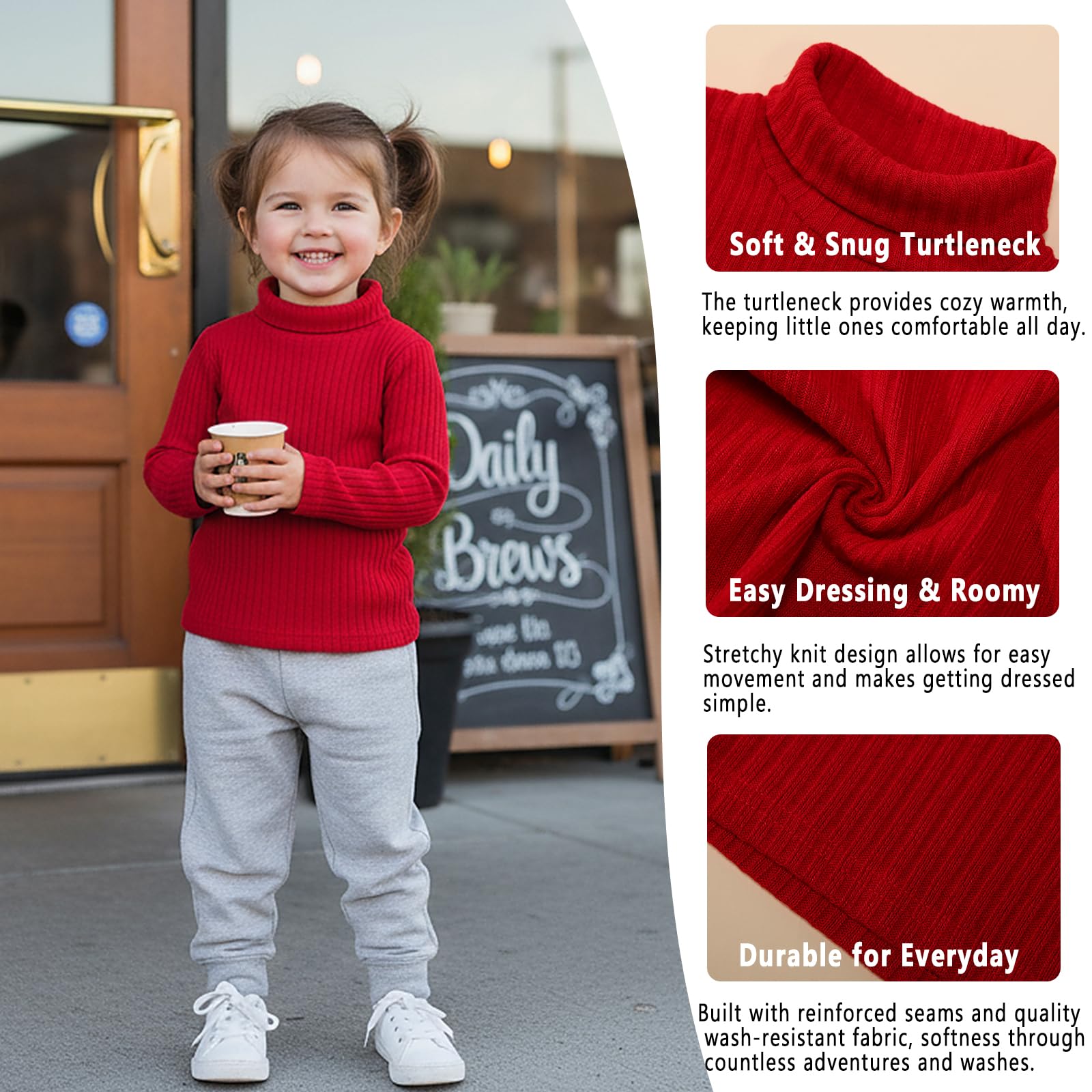 DEFAHN Toddler Ribbed Baby Turtleneck Shirt Long Sleeve Shirt 2 Pack Solid Baby Onsies Bodysuit 6-9 Month