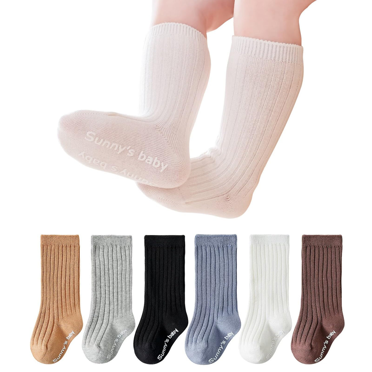 Zumou Toddler Knee High Socks Non Slip Anti Skid Baby Boy Girls Seamless Long Stockings (US, Age, 1 Year, 3 Years, 4 Pairs White)