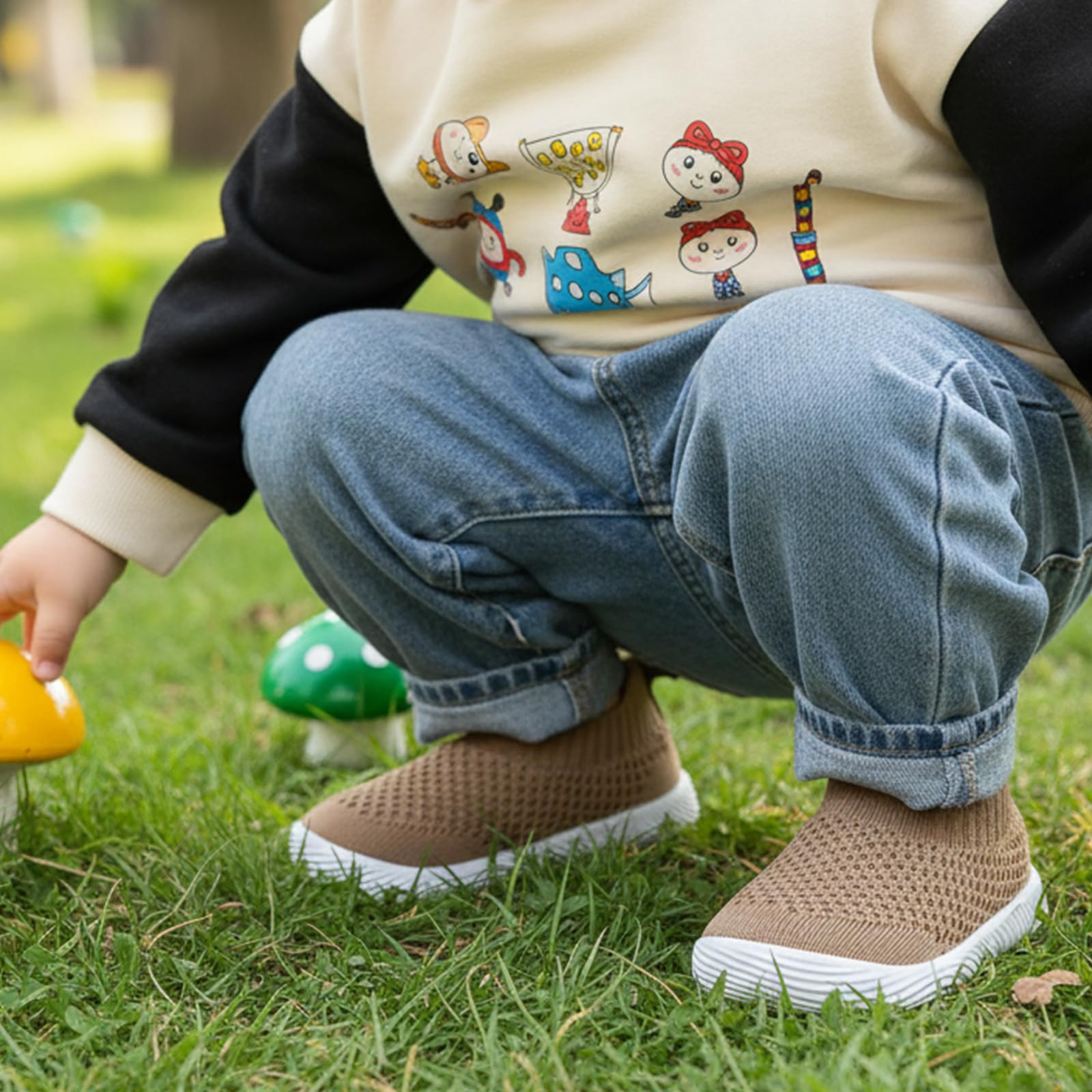 MORENDL Toddler Shoes Baby Walking Sock Shoes Non-Slip Breathable Boys & Girls Sneakers Infant Tennis Shoes Brown 18-24Months
