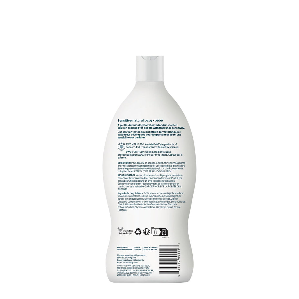 ATTITUDE Baby Bottle & Dish Soap with Oat Extract, Sensitive Skin, 23.7 oz