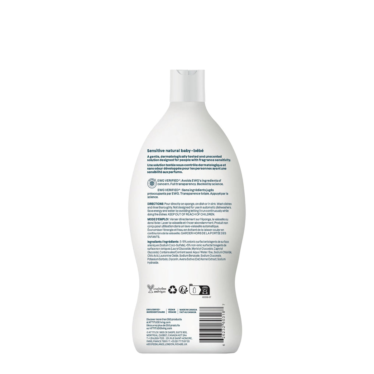 ATTITUDE Baby Bottle & Dish Soap with Oat Extract, Sensitive Skin, 23.7 oz