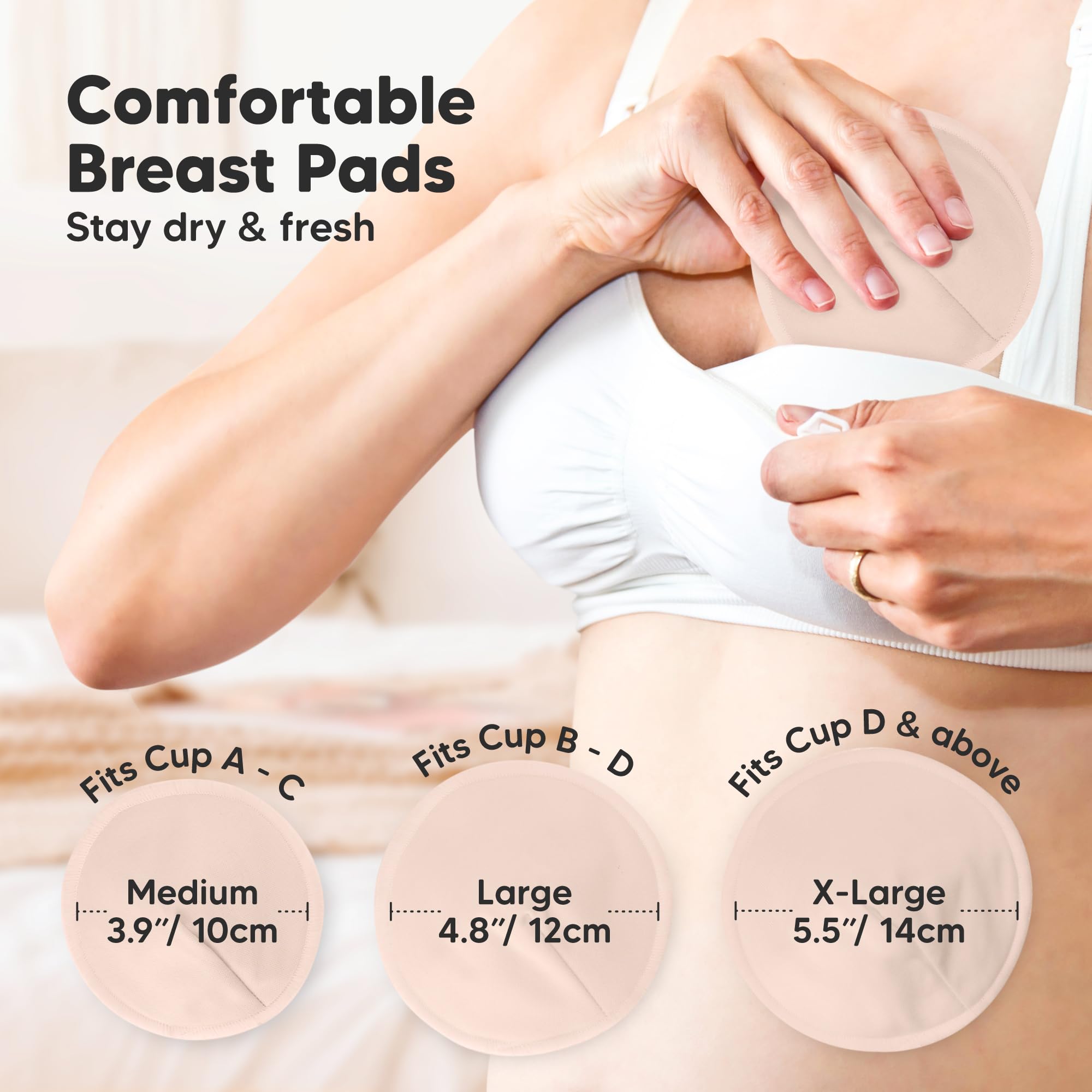 Organic Nursing Pads, 8 Washable Breast Pads,Wash Bag (Neutrals, L 5")