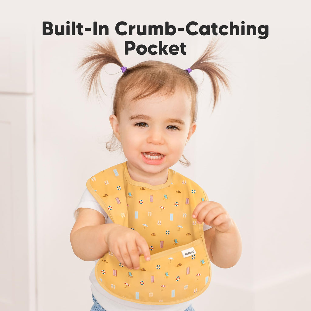 KeaBabies 3-Pack Waterproof Baby Bibs for Eating, Lightweight (Beach Day)