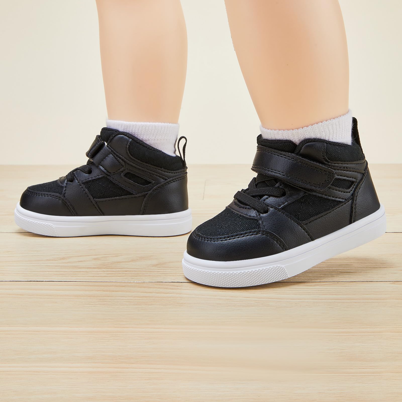 BMCiTYBM Baby High Top Sneakers Boy Girl Walking Shoes Infant First Walker Shoes for 6 9 12 18 24 Months Black Size 4 Toddler